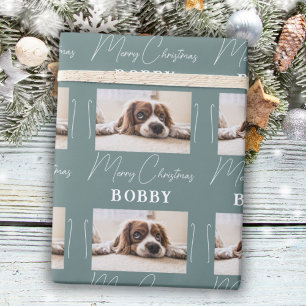 Papel De Regalo Foto de Perro Minimalista Feliz Navidad Mascota