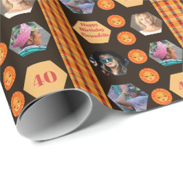 Papel De Regalo Foto de personalizable de Naranja bohemio negro