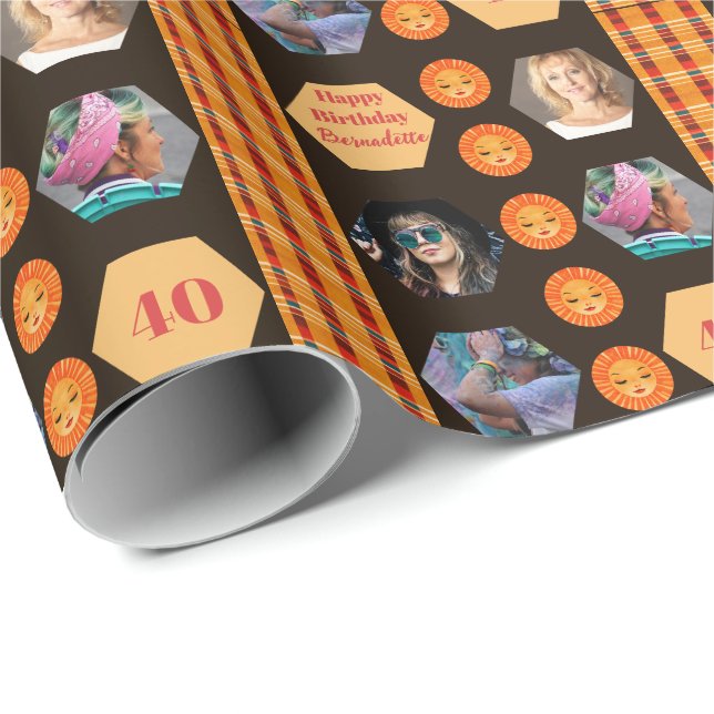 Papel De Regalo Foto de personalizable de Naranja bohemio negro (Esquina del rollo)