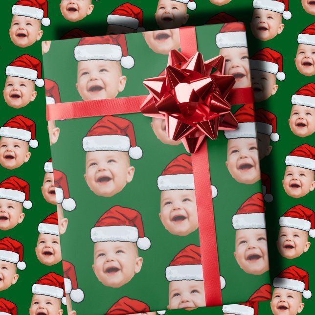 Papel De Regalo Foto de personalizado Baby Face Santa Hat Navidade (Subido por el creador)