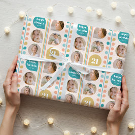 Papel De Regalo Foto de Personalizado de hojas de retro cumpleaños