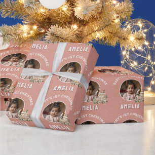 Papel De Regalo Foto de recuerdo de tren de Navidad del primer beb