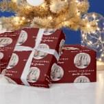 Papel De Regalo Foto de Red Script Merry Christmas<br><div class="desc">Escritura roja Feliz Navidad Nombre de la familia Foto Papel de ajuste</div>