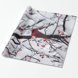 Papel De Regalo Foto del árbol de nieve del cardenal rojo