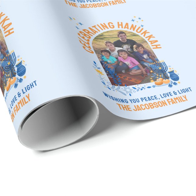 Papel De Regalo Foto del Personalizable de la FAMILIA HANUKKAH (Esquina del rollo)
