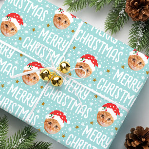 Papel De Regalo Foto divertida de Navidad con cara de mascota azul