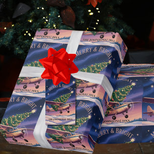 Papel De Regalo Foto divertida de un avión Cessna que lleva árbol