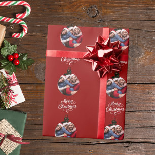 Papel De Regalo Foto divertida en rojo con letra Christmas