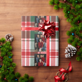 Papel De Regalo Foto familiar de Navidad alegre a cuadros