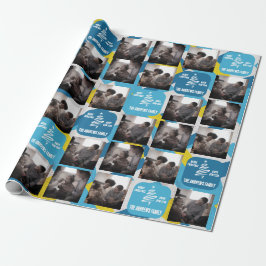 Papel De Regalo Foto familiar de navidades amarillo geométrico azu