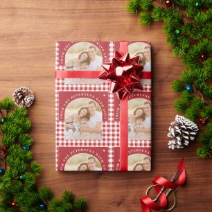 Papel De Regalo Foto familiar personalizada de Navidad roja