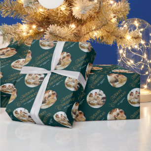 Papel De Regalo Foto Familiar Personalizada Elegante Verde de Navi