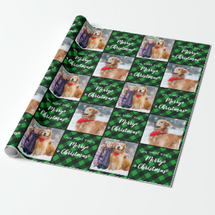 Papel De Regalo Foto mascota Búfalo Verde Tapado Woof Feliz Navid