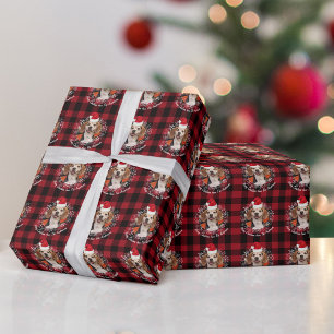 Papel De Regalo Foto mascota Santa Hat y Red Buffalo revestido