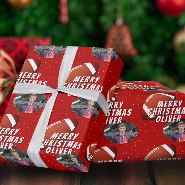 Papel De Regalo Foto navideña de la Bola de Fútbol Americana Merry (Subido por el creador)