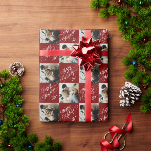 Papel De Regalo Foto Navideña Roja Personalizada con Tipografía Mo