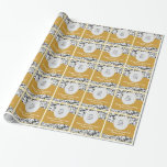 Papel De Regalo Foto negra del remolino y del aniversario de boda<br><div class="desc">Este papel de envoltorio para regalos del aniversario de boda de oro ofrece un modelo negro del damasco del remolino como el fondo, una raya ondulada del oro a través del centro y un marco adaptable oval de la foto. El texto adaptable permite que usted añada los nombres de los...</div>