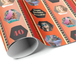 Papel De Regalo Foto Negrita Naranja bohemio Gradiente negro Cumpl