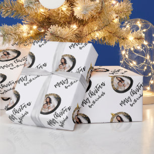 Papel De Regalo Foto personalizada Black Gold Merry Christmas