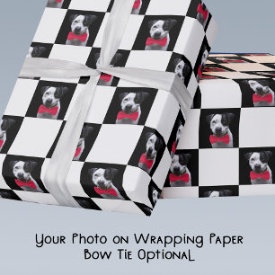 Papel De Regalo Foto personalizada con corbata de lazo roja a cuad