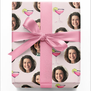 Papel De Regalo Foto Personalizada de Cara y Cóctel   Rosa Persona