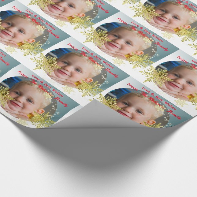 Papel De Regalo Foto personalizada de copos de nieve de oro (Esquina)