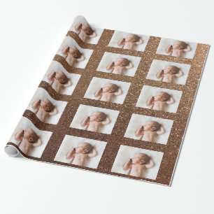 Papel De Regalo Foto personalizada de Faux Champagne Gold Purpurin