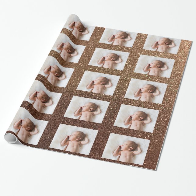 Papel De Regalo Foto personalizada de Faux Champagne Gold Purpurin (Desenrollado)