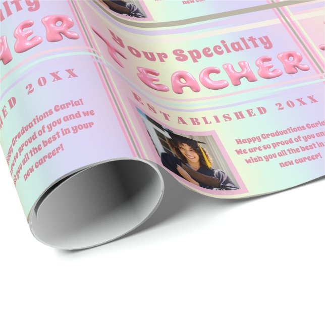 Papel De Regalo Foto personalizada de graduación de la especialida (Esquina del rollo)