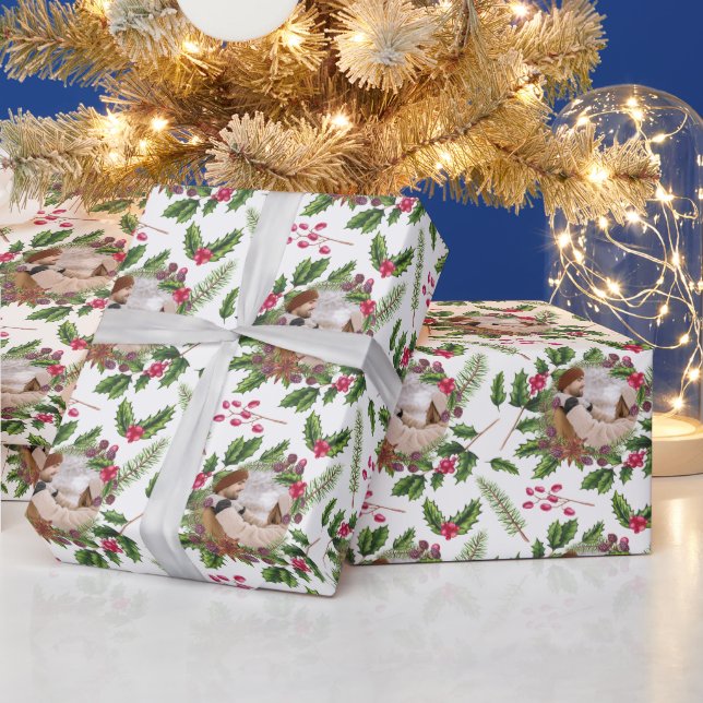 Papel De Regalo Foto personalizada de Holly Wreath (Vacaciones)