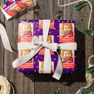 Papel De Regalo Foto personalizada de niño Feliz cumpleaños, coron