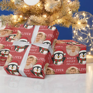 Papel De Regalo Foto personalizada de pingüino de Navidad lindo