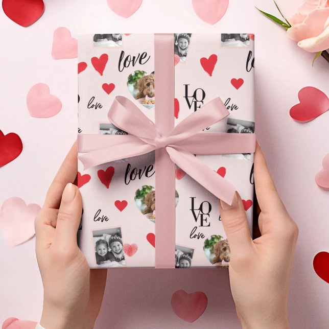 Papel De Regalo Foto personalizada de San Valentín rosa y rojo (Subido por el creador)
