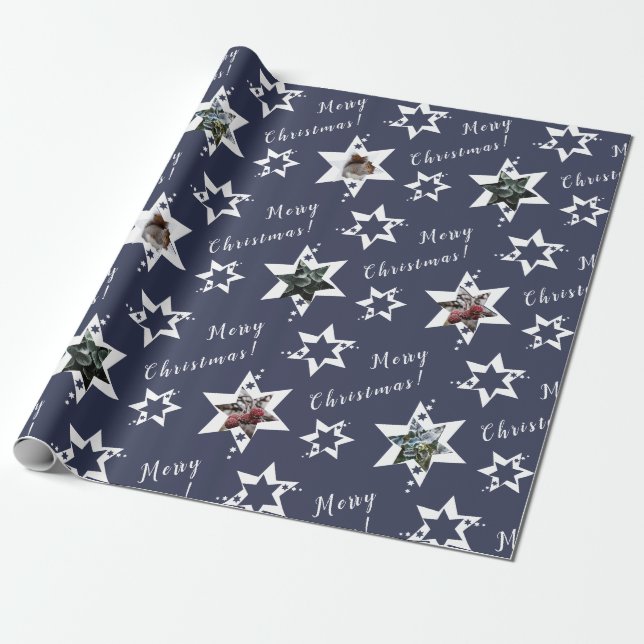 Papel De Regalo Foto personalizada Stary Merry Navidad Púrpura (Desenrollado)