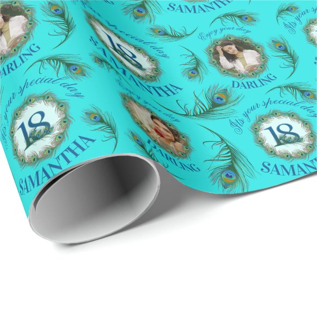 Papel De Regalo Foto personalizada totalmente editable de pluma de (Esquina del rollo)