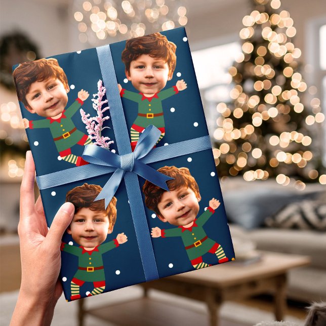 Papel De Regalo Foto personalizado Face Fun Navidades Elf Kid Foto (Subido por el creador)