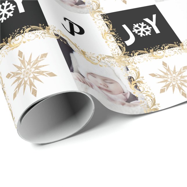 Papel De Regalo Foto personalizado Monograma Oro y Alegría de Navi (Esquina del rollo)