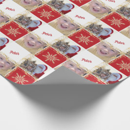 Papel De Regalo Foto personalizado Nombre Oro y Navidades Rojos Co