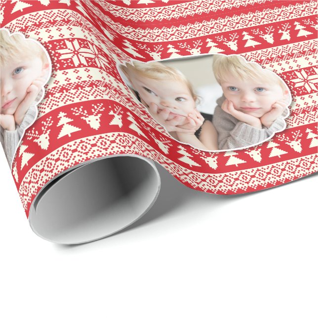 Papel De Regalo Foto personalizado, rojo y blanco, Navidades (Esquina del rollo)