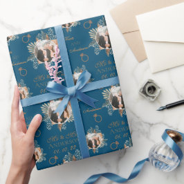 Papel De Regalo Foto personalizado Watercolor Floral Mr & Mrs Navy