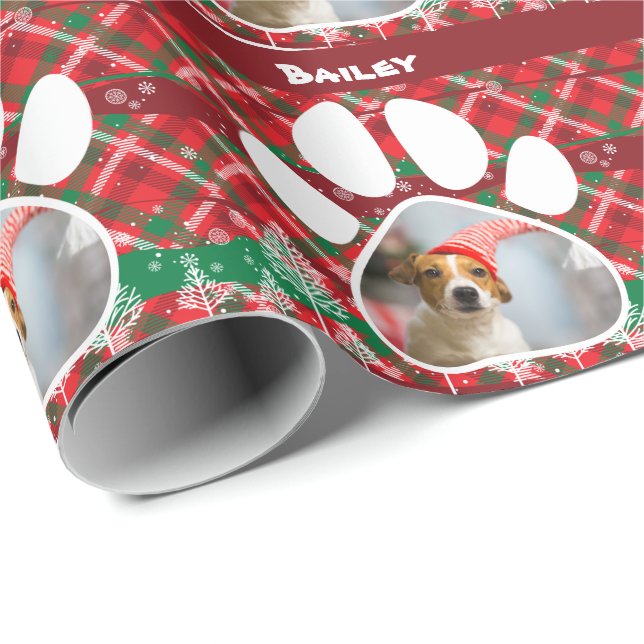 Papel De Regalo Foto y nombre de perro personalizado, escote rojo  (Esquina del rollo)