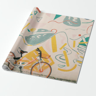 PAPEL DE REGALO FOTOGRAFÍA DE BICICLETA BLANCA Y NARANJA