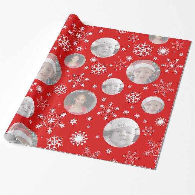 Papel De Regalo Fotografía de la familia de Navidades con motivos  (Desenrollado)
