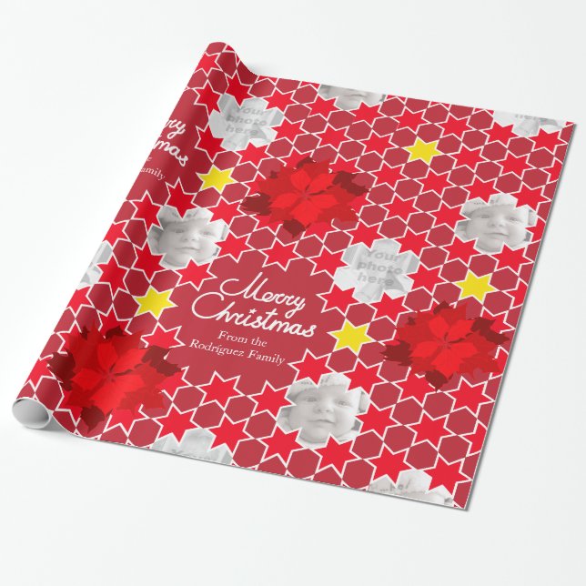 Papel De Regalo Fotografía de la familia de Navidades rojos de Poi (Desenrollado)