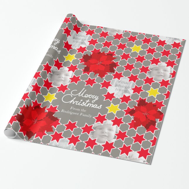 Papel De Regalo Fotografía de la familia de Navidades rojos de Poi (Desenrollado)