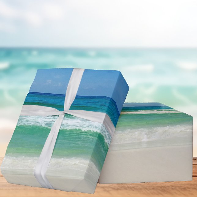 Papel De Regalo Fotografía De Playa Cielos Azules Con Ondas (Subido por el creador)