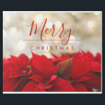 Papel De Regalo Fotografía de Poinsettias Rojas, Merry Christmas T<br><div class="desc">Navidades envolviendo papel con una fotografía festiva con un ramo de poinsettias rojas en el fondo. Luces de bokeh doradas brillantes en el fondo. Tipografía navideña escrita con un moderno tipo de letra roja.</div>