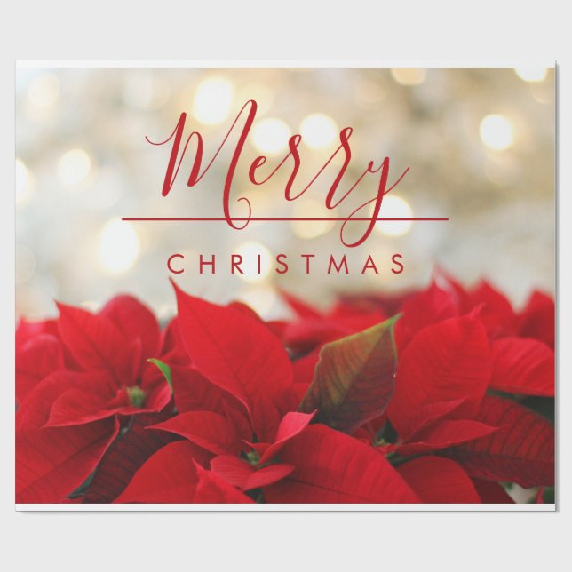 Papel De Regalo Fotografía de Poinsettias Rojas, Merry Christmas T (Superficie plana)