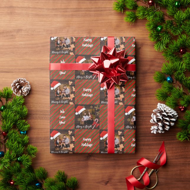 Papel De Regalo Fotografía del Personalizado de las franjas verde  (Regalo de vacaciones)