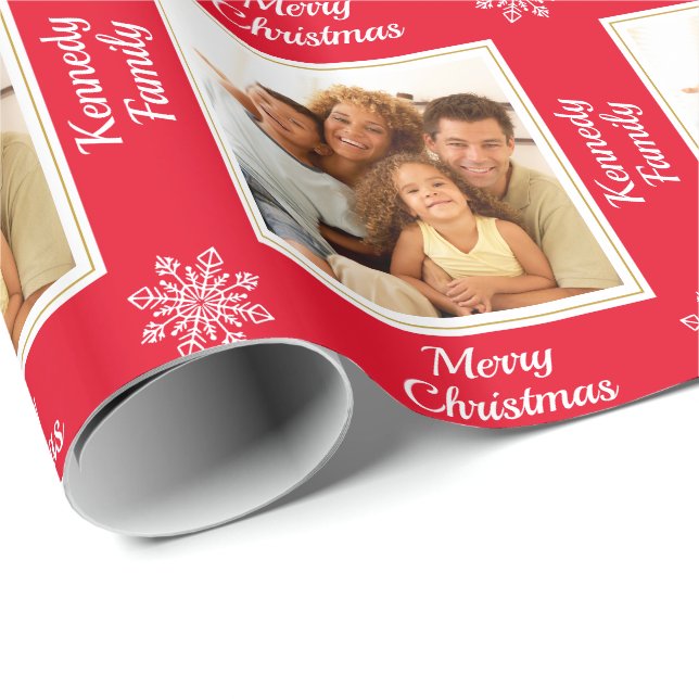 Papel De Regalo Fotografía familiar moderna Copo de nieve Festivid (Esquina del rollo)